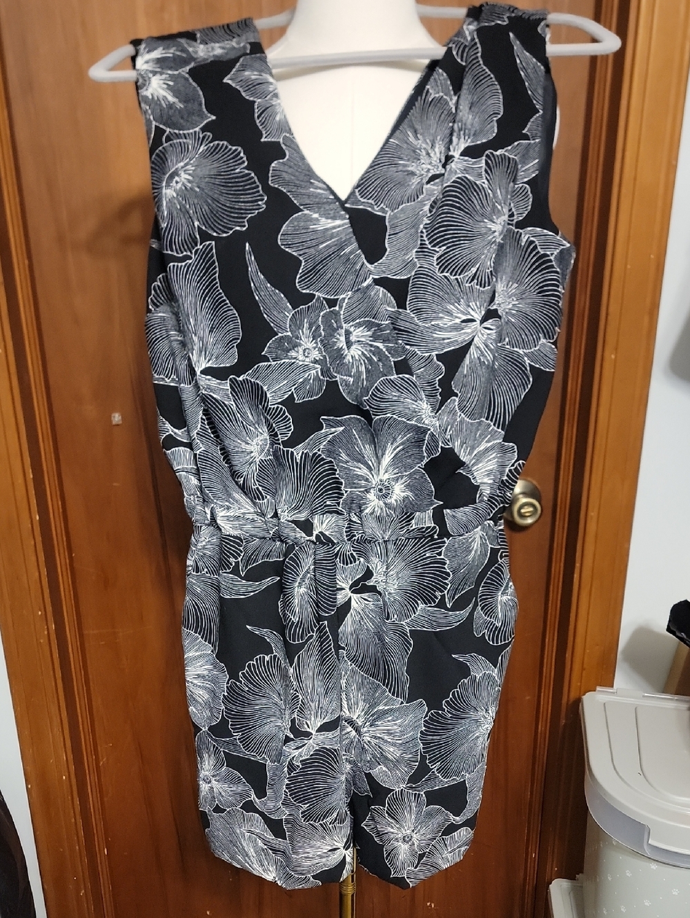 LOFT Black Romper with White Floral Print